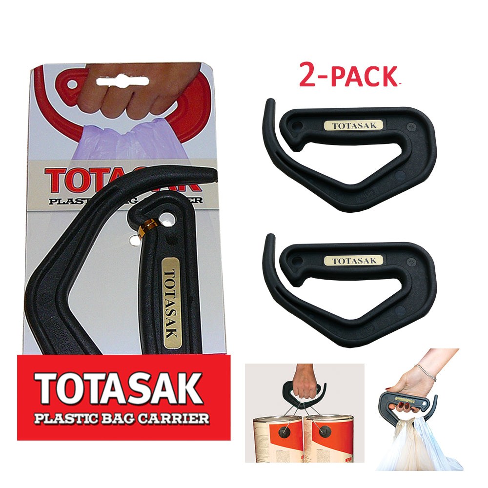 TotASak Grocery Bag Carrier (2 PACK) - Multiple Shopping Bag Holder Handle  - Durable Lightweight Multi Purpose Secondary Handle Tool, Black, Large